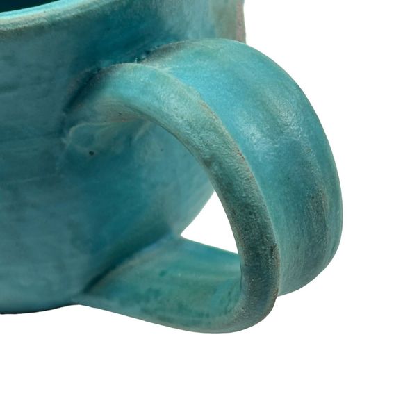 Handcrafted Coffee Tea Mug Blue Stoneware Crab Design Art Pottery Signed Decor - Picture 4 of 7